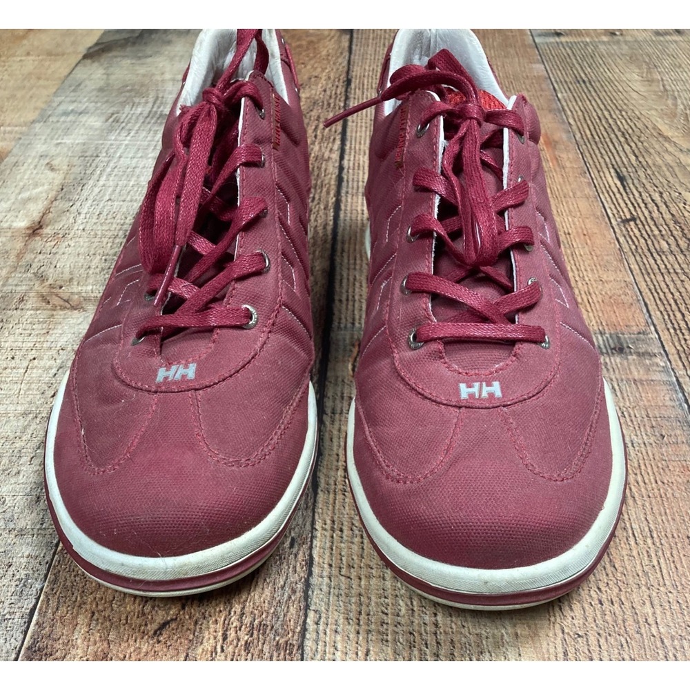 Helly Hansen Mens Burgundy Canvas Low Top Sailing Boat Shoes HH Logo Sneaker - Picture 2 of 9